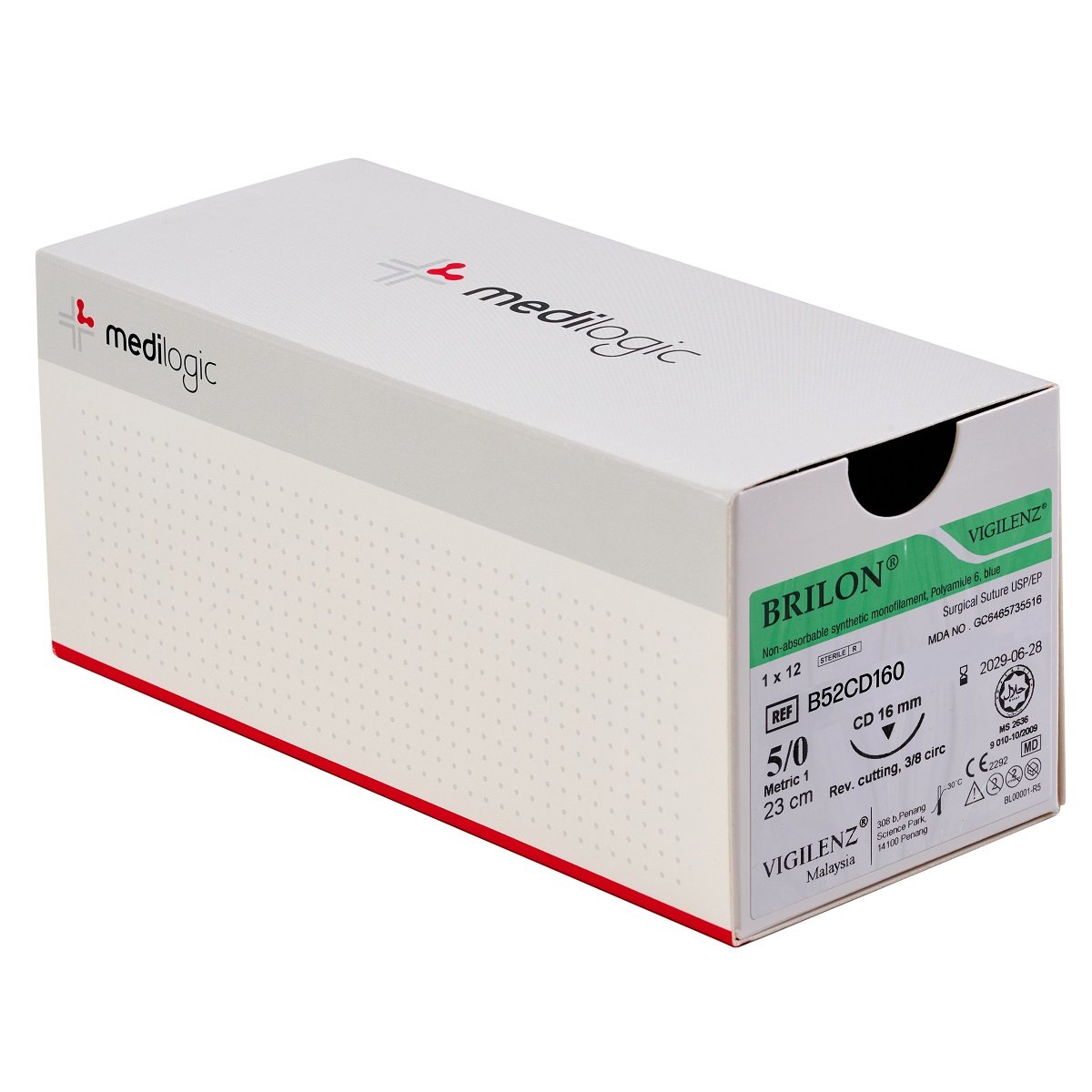 Vigilenz Brilon Biopsy Suture 5-0 16mm CD 23cm Box (12)