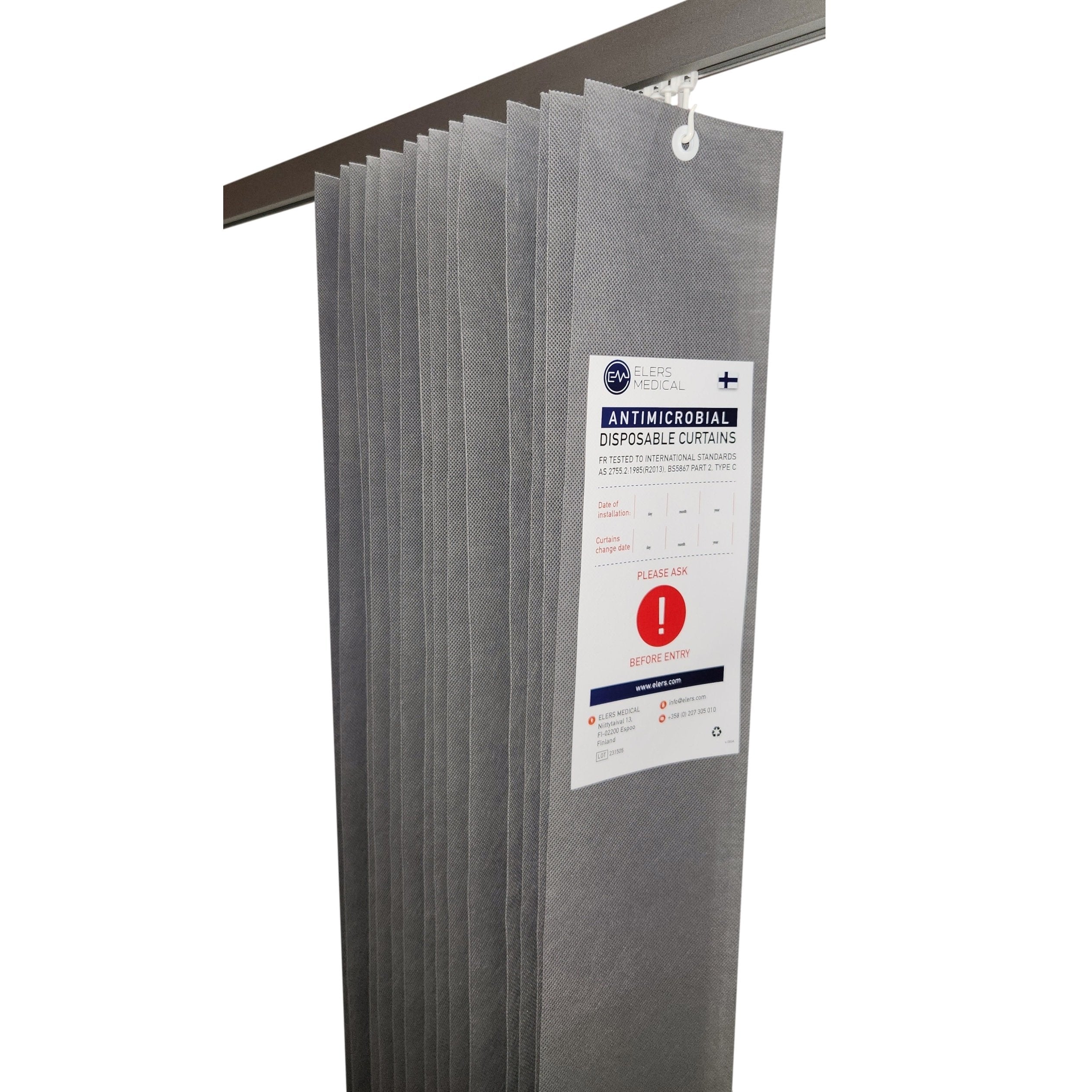 ELERS MEDICAL® Antimicrobial Grey Curtains 7.5m x 2m Drop - EACH