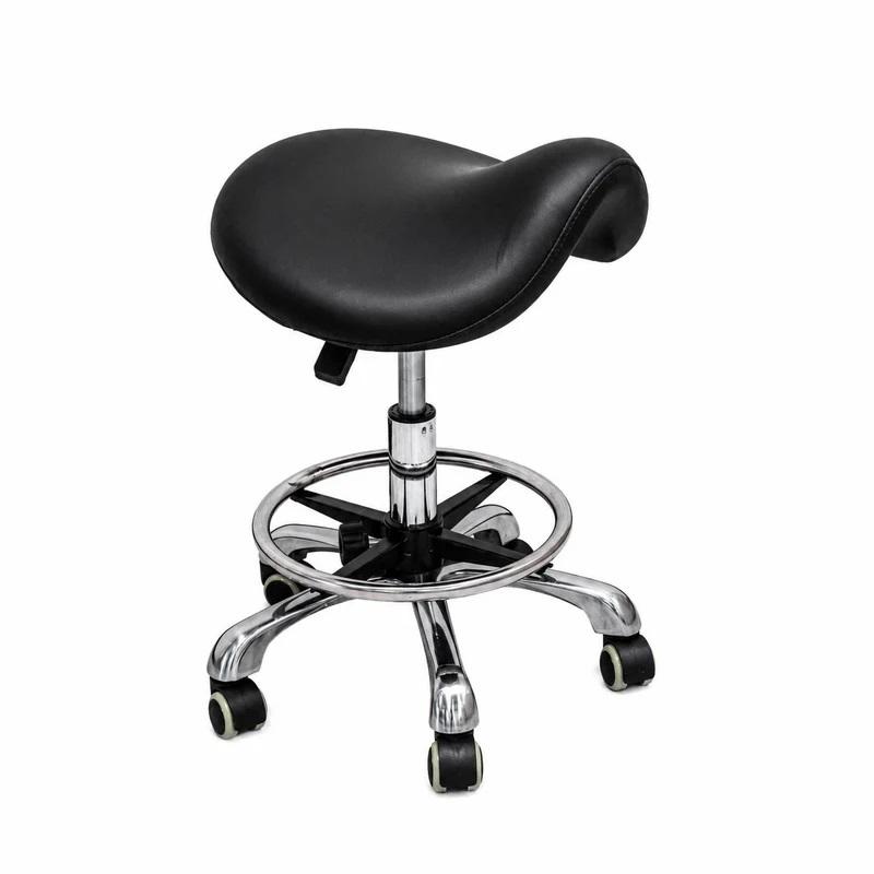 LOGIFORM Premium Saddle Stool Gas Lift w Foot Ring Black Cushion Seat