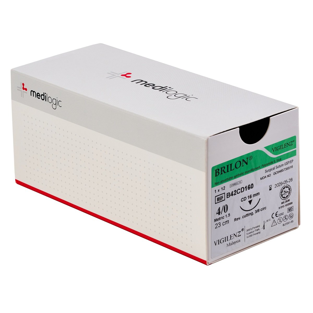 Vigilenz Brilon Biopsy Suture 4-0 16mm CD 23cm Box (12)