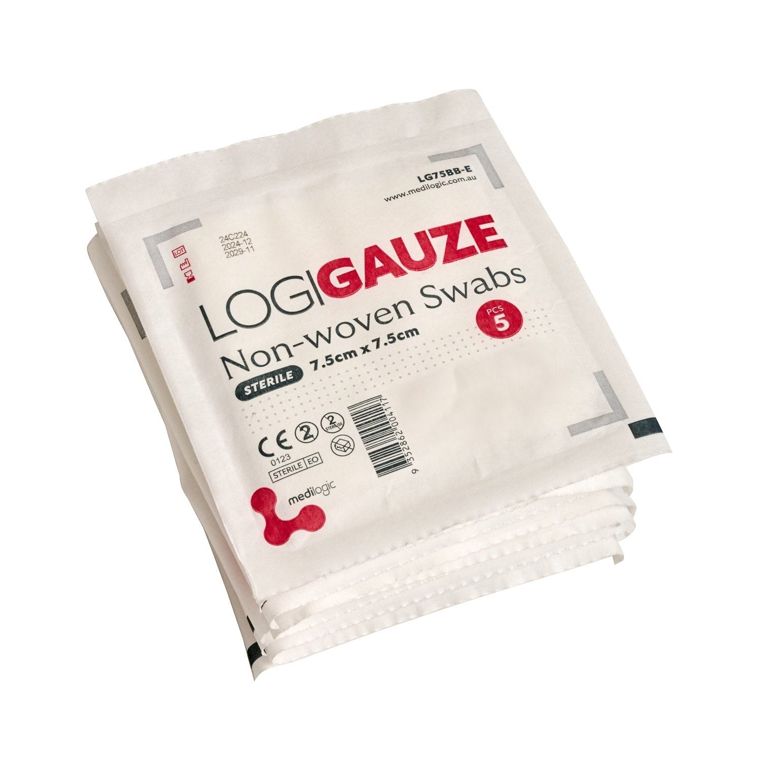 LOGIGAUZE Sterile Non-Woven Swabs 7.5cm x 7.5cm x 5 - Carton (600)