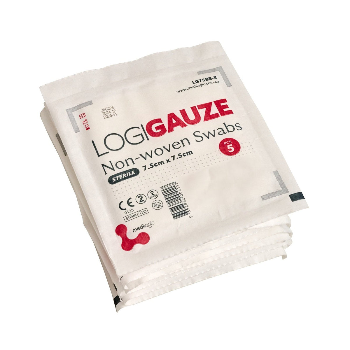 LOGIGAUZE Sterile Non-Woven Swabs 7.5cm x 7.5cm x 5 - Pack (100)
