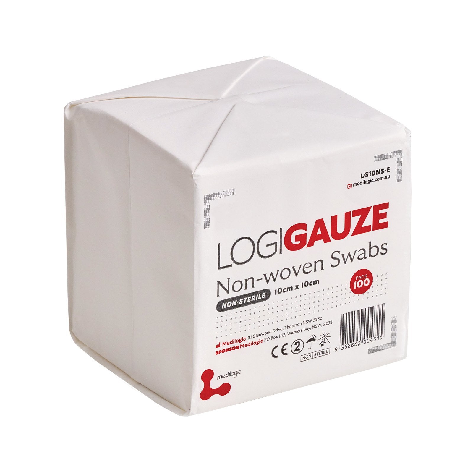 LOGIGAUZE Non-Woven Swabs 10cm x 10cm Non-Sterile - Pack (100)