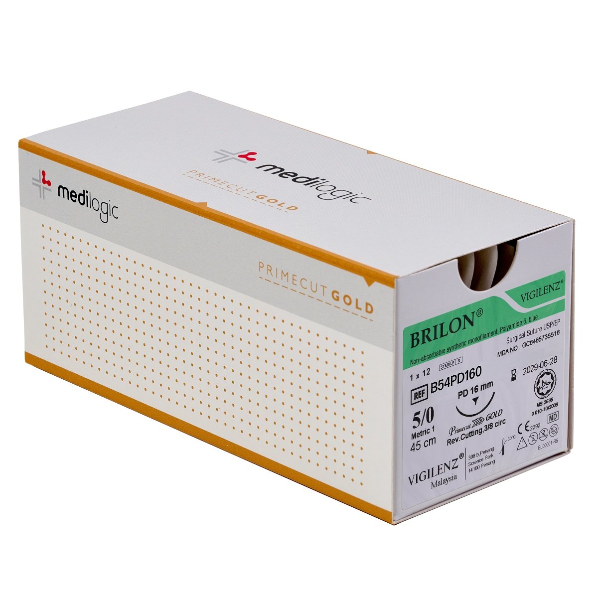 Vigilenz Brilon 5-0 16mm Primecut Gold PC Blue 45cm Sutures - Box (12)