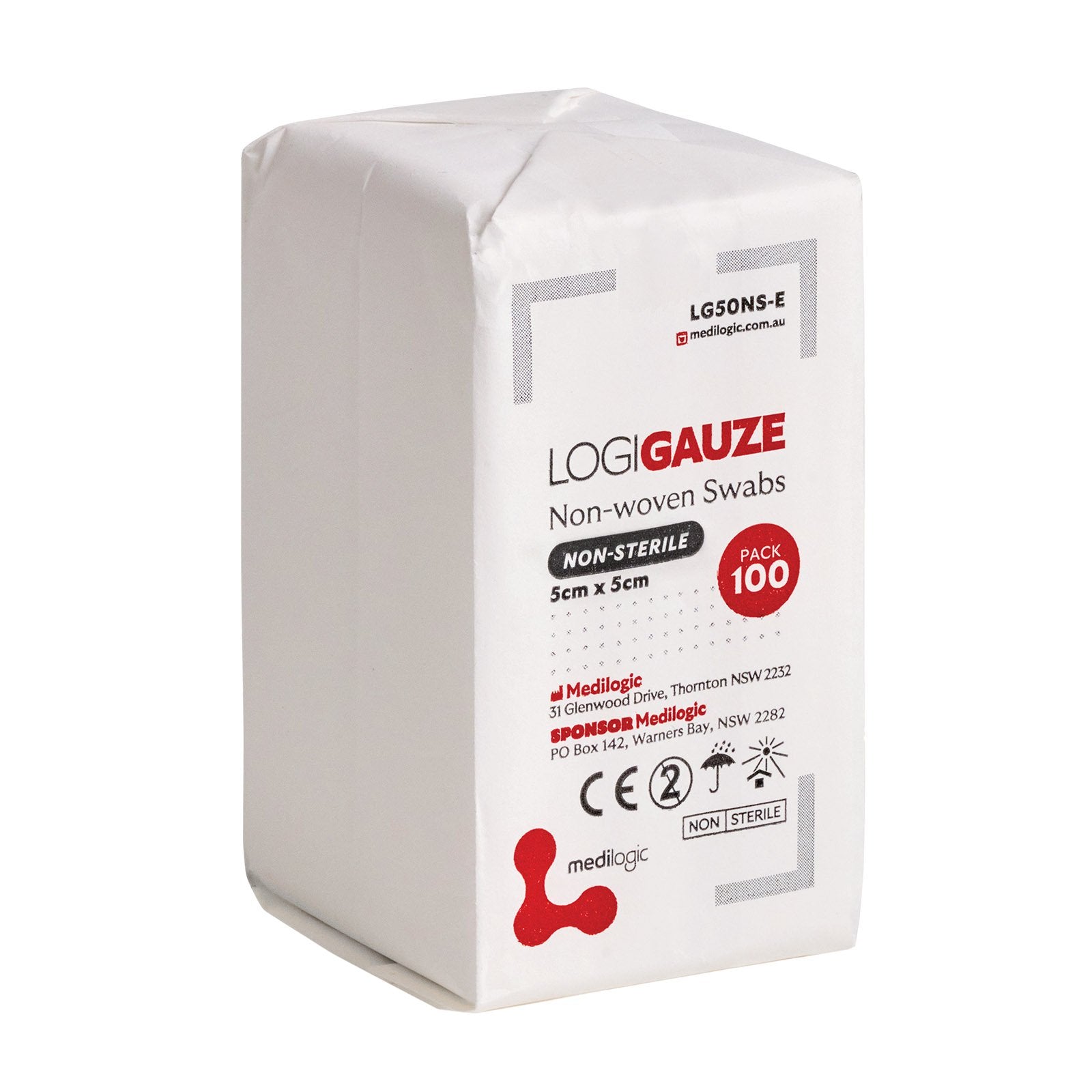 LOGIGAUZE Non-Woven Swabs 5cm x 5cm Non-Sterile - Pack (100)