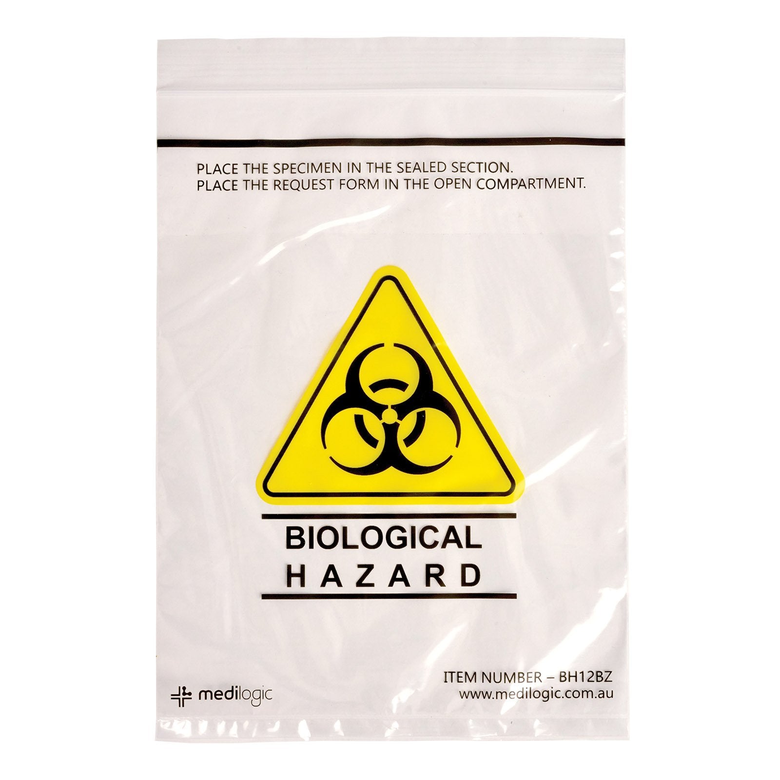 LOGICARE Biohazard Specimen Bags 16.5cm x 25cm - Pack (100)