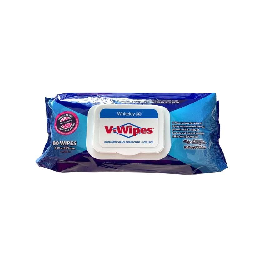 V-Wipes Hospital Grade Disinfectant Wipes Flat Pack - Pack (80)
