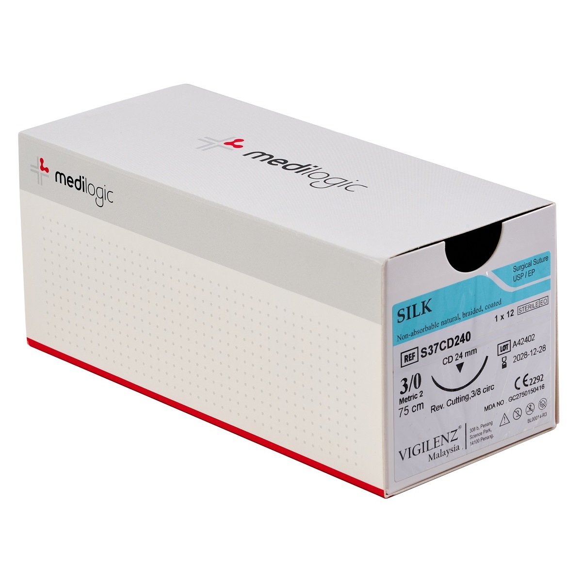 Vigilenz Silk 3-0 24mm CD 75cm Sutures - Box (12)