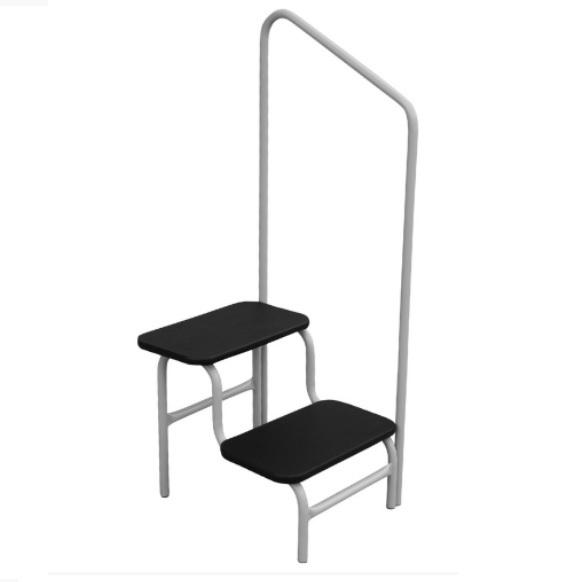 Double Step Up Stool with Right Hand Rail - Black Tread, Grey Frame