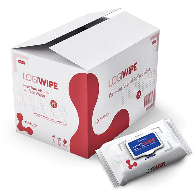 LOGIWIPE Premium Alcohol Surface Wipes Pack 100 - Carton (12)