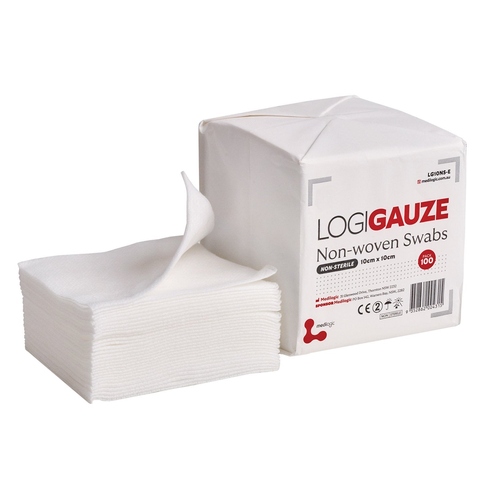 LOGIGAUZE Non-Woven Swabs 10cm x 10cm Non-Sterile - Pack (100)