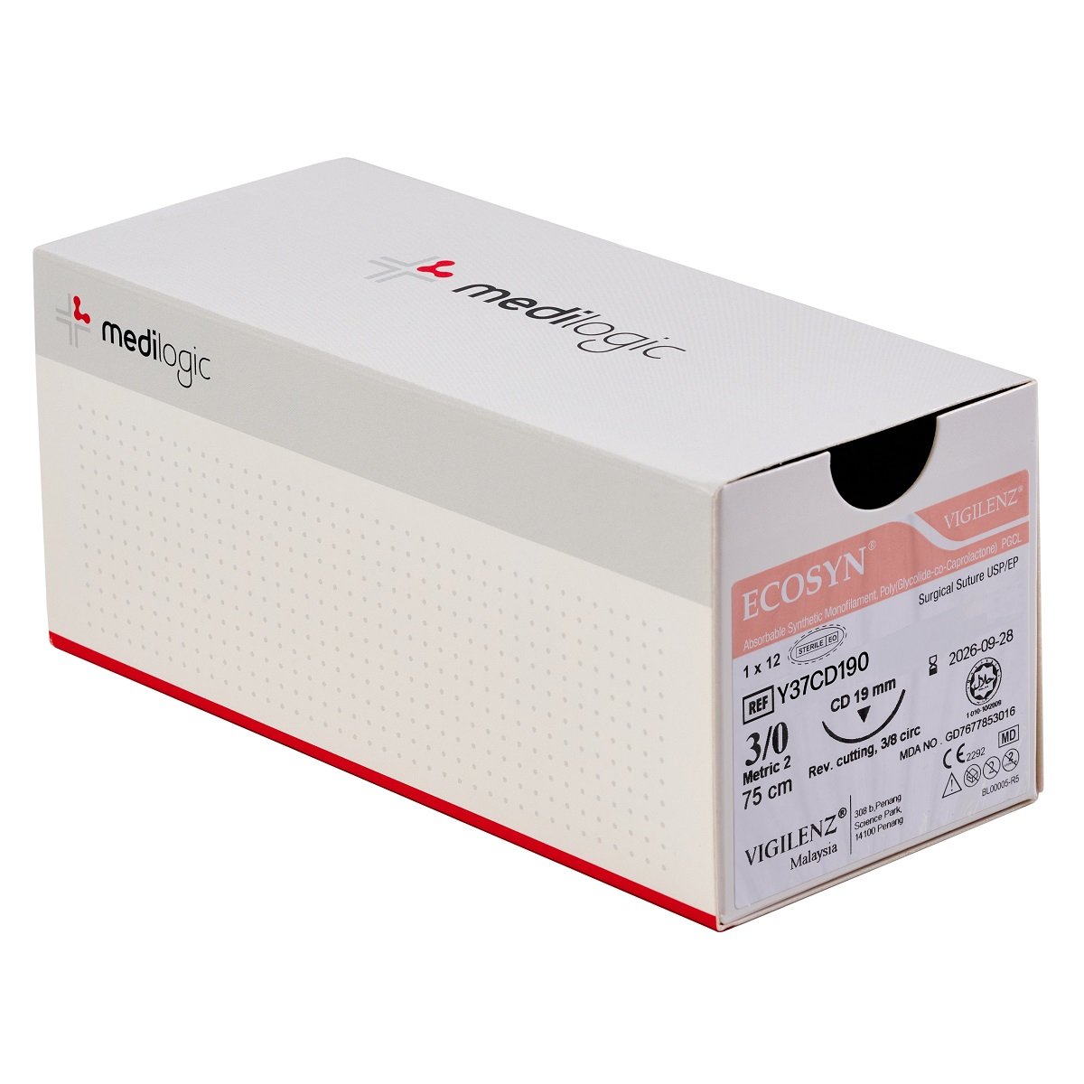 Vigilenz Ecosyn 3-0 19mm CD 75cm VIOLET Sutures - Box (12)