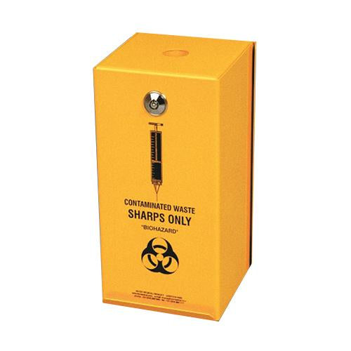 Steel Sharps Safe, 2L, Biohazard symbol, Powder coated, non-hinged