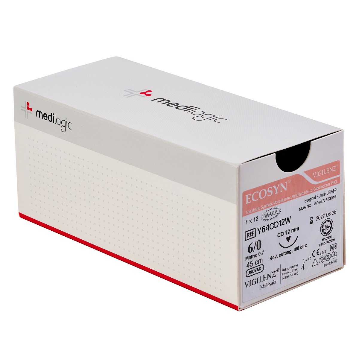 Vigilenz Ecosyn 6-0 12mm CD 45cm UNDYED Sutures - Box (12)