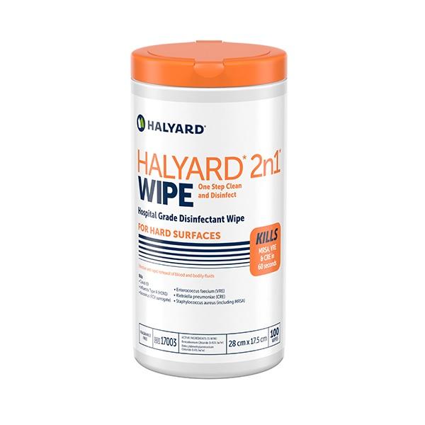 Halyard Hospital Grade Disinfectant 2n1 Wipe Cannister - Pack (100)