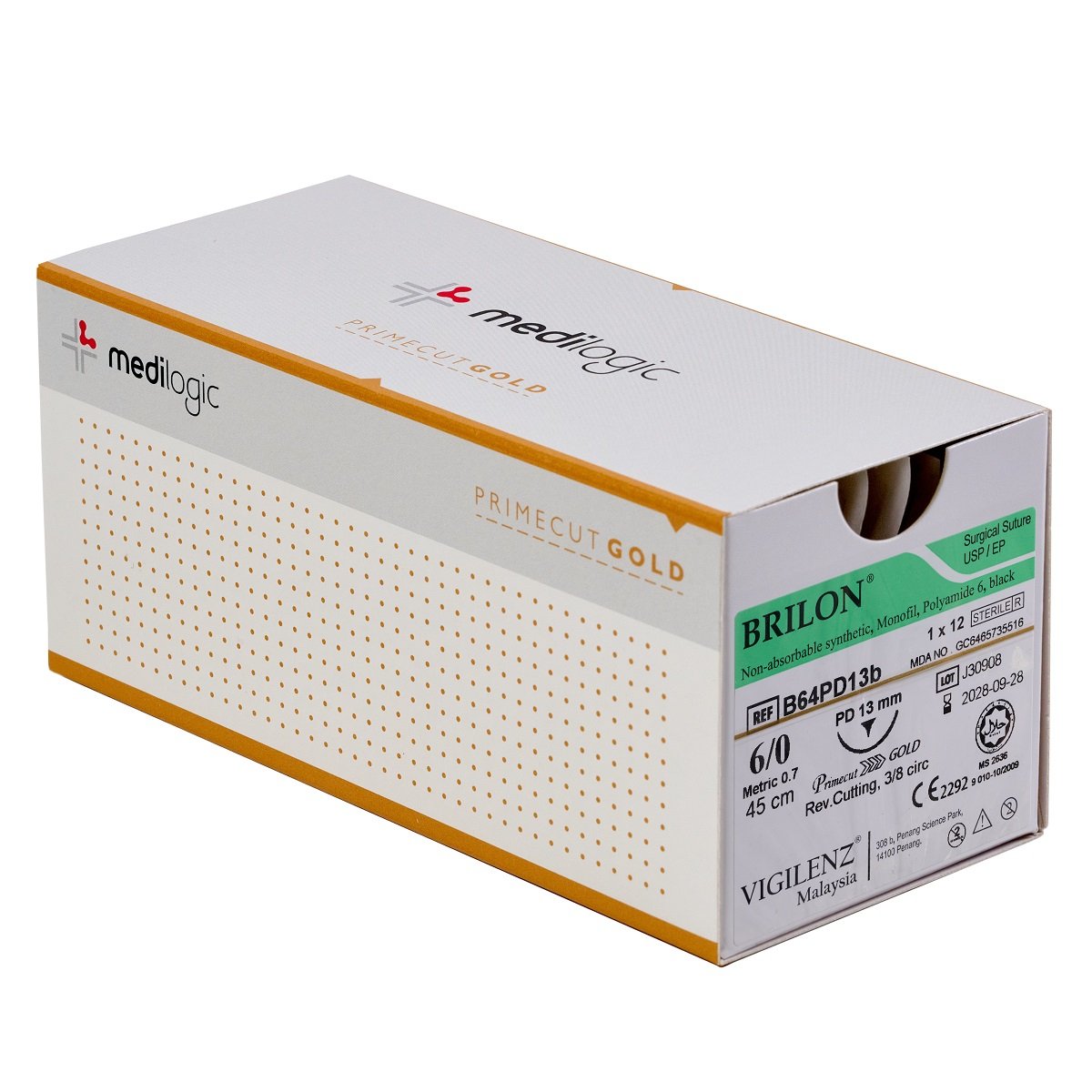 Vigilenz Brilon 6-0 13mm Primecut Gold PD Black 45cm Sutures - Box (12)