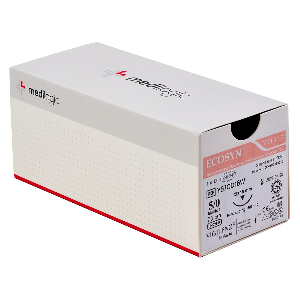 Vigilenz Ecosyn 5-0 16mm CD 75cm UNDYED Sutures - Box (12)