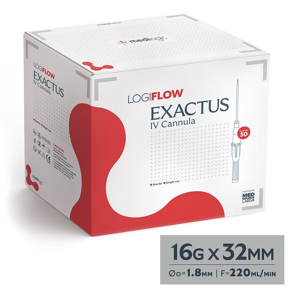 LOGIFLOW Exactus IV Cannula Grey 16G x 32mm - Each
