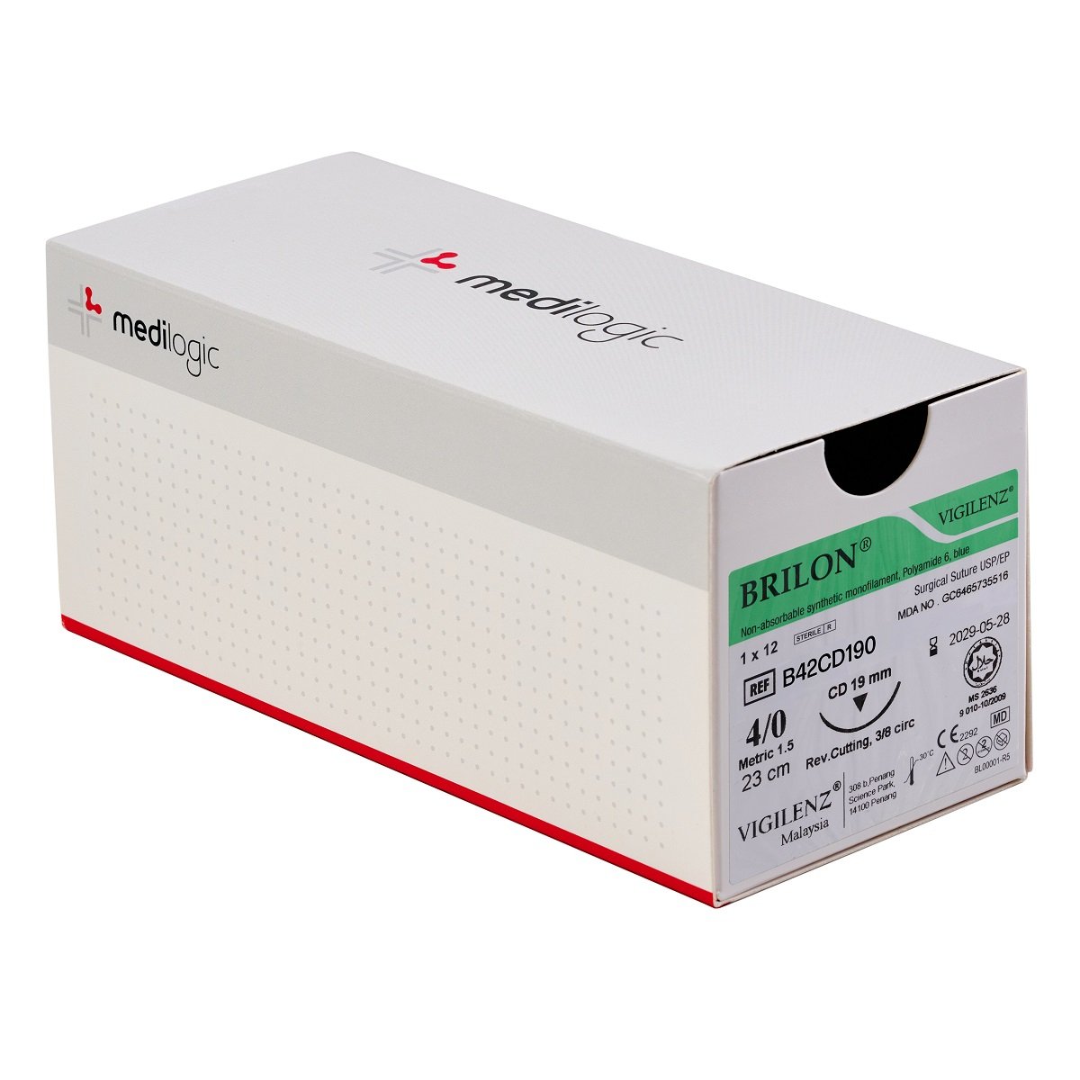 Vigilenz Brilon Biopsy Suture 4-0 19mm CD 23cm Box (12)