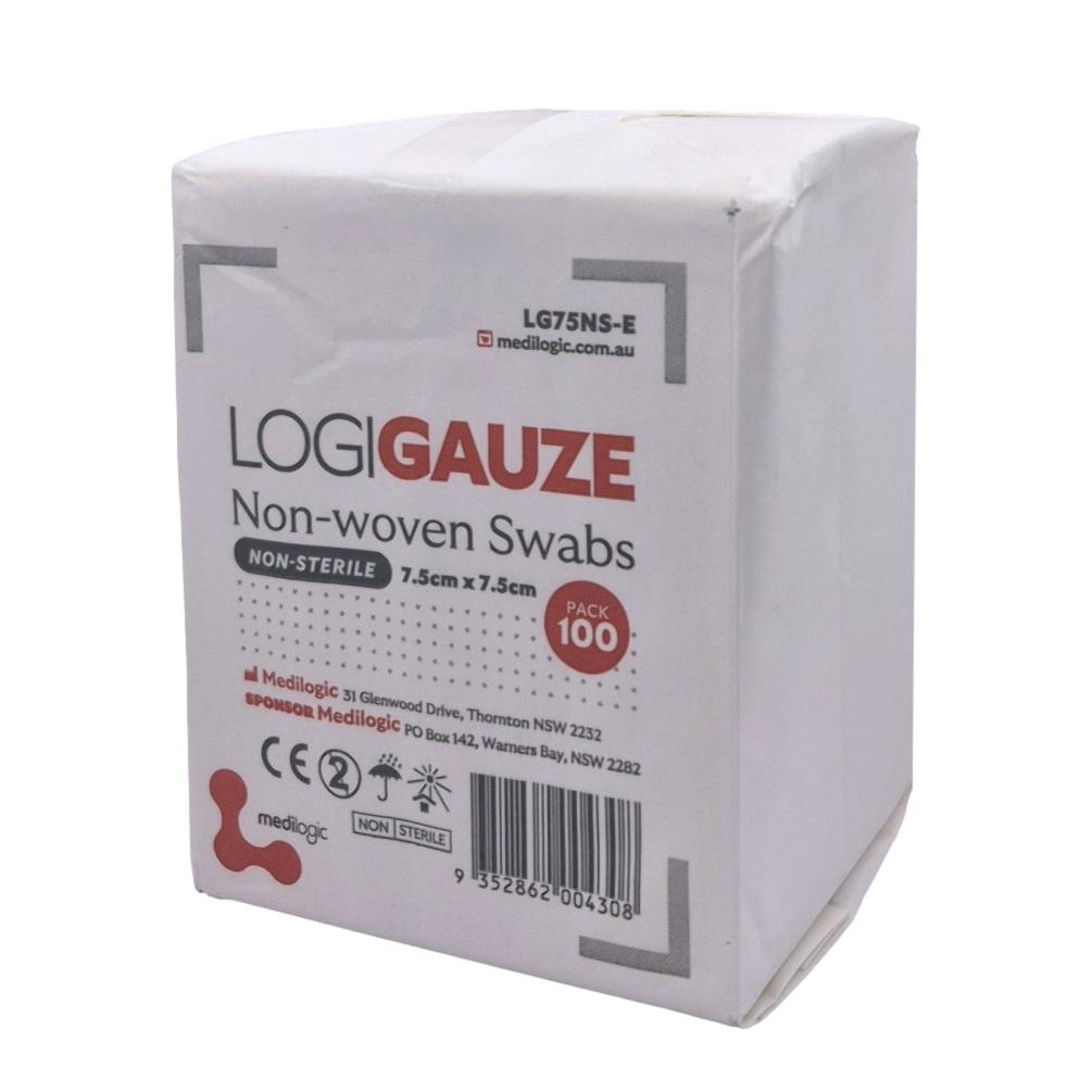 LOGIGAUZE Non-Woven Swabs 7.5cm x 7.5cm Non-Sterile - Carton (100 x 100Packs)