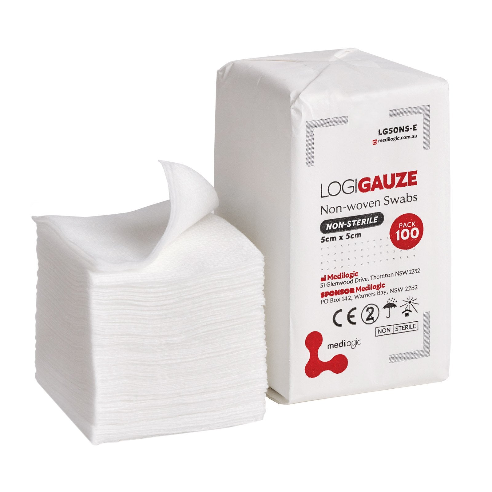 LOGIGAUZE Non-Woven Swabs 5cm x 5cm Non-Sterile - Pack (100)