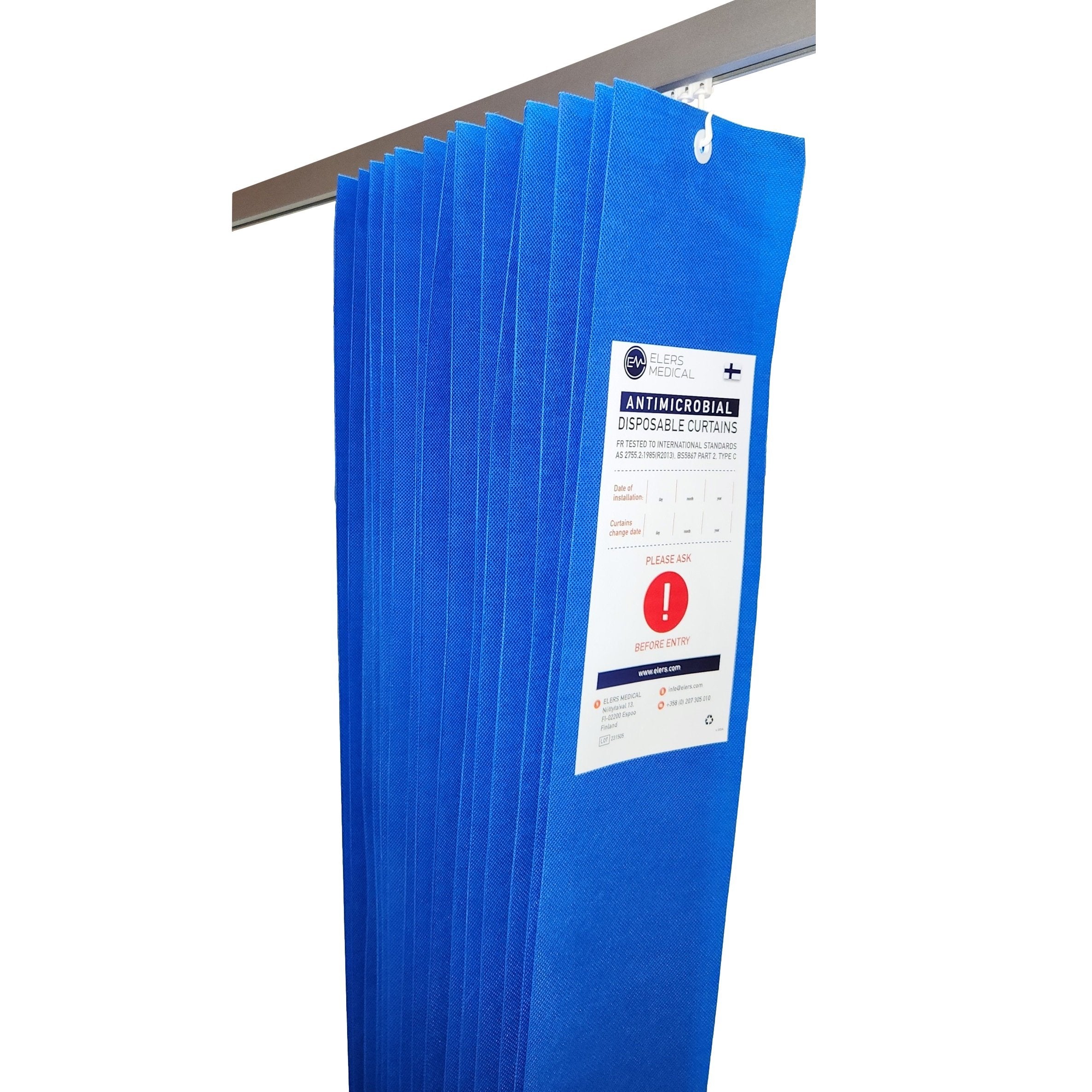 ELERS MEDICAL® Antimicrobial Pacific Blue Curtains 2.5m x 2m Drop - EACH