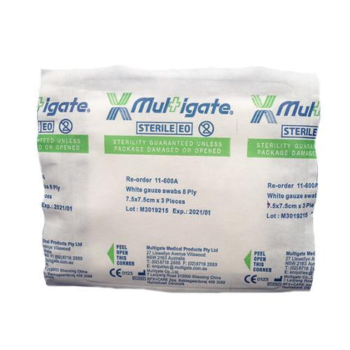 Sterile Gauze Swabs 7.5cm x 7.5cm x 3 - Each