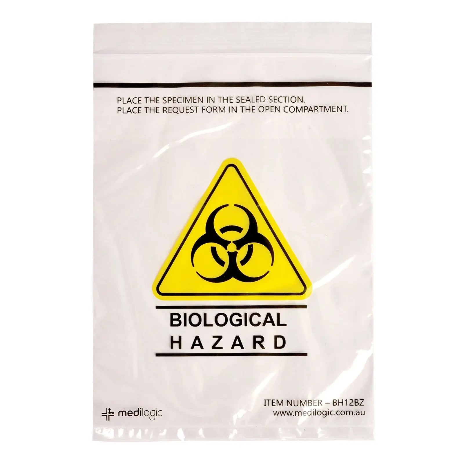 LOGICARE Biohazard Specimen Bags 16.5cm x 25cm - Carton (3000) Medilogic