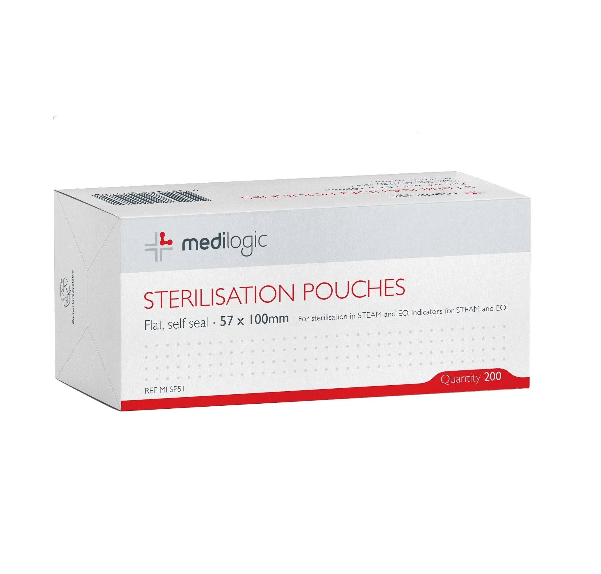 LOGICARE Self-Sealing Sterilisation Pouch 57 x 100mm - Box (200) Medilogic