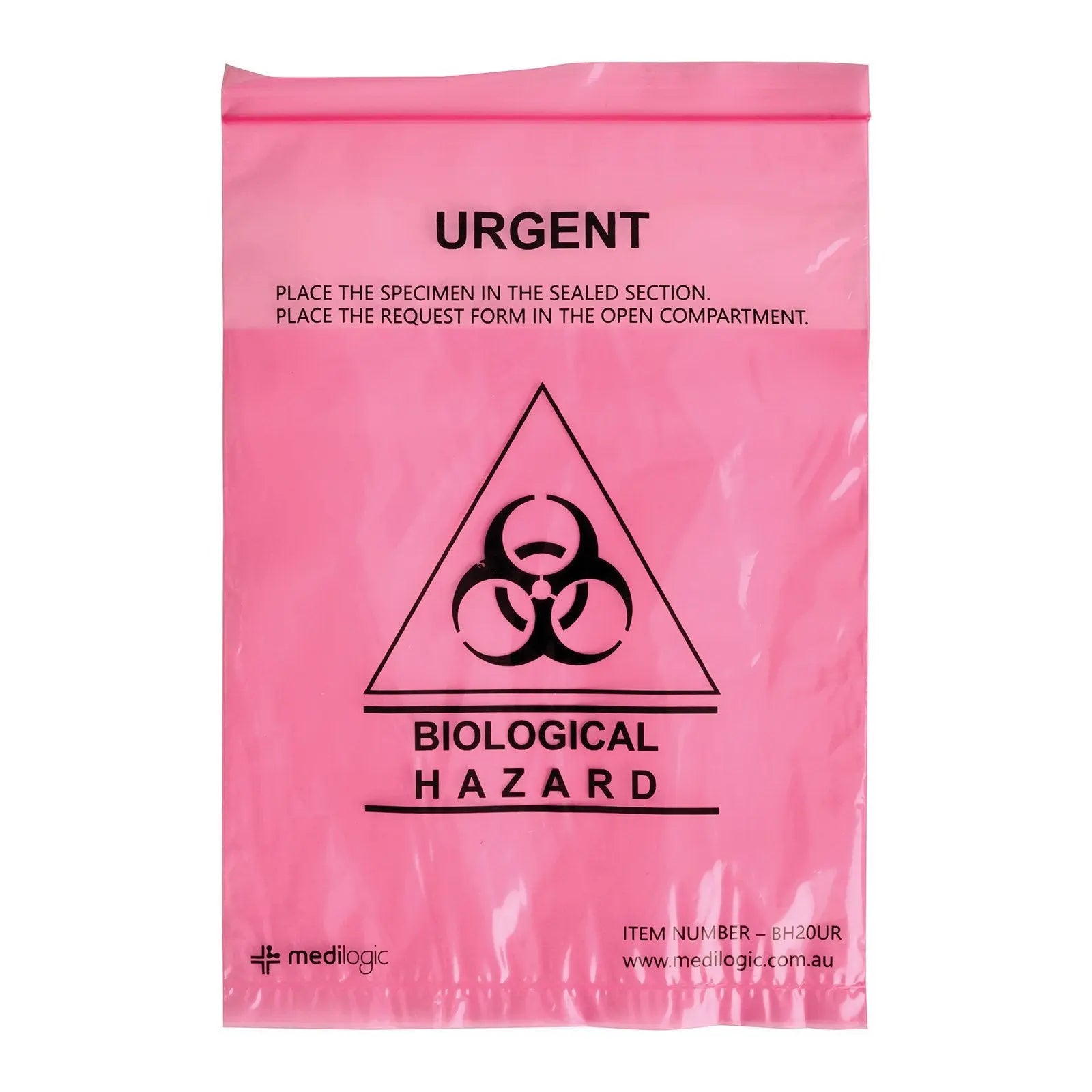 LOGICARE Urgent Biohazard Specimen Bags 16.5cm x 25cm - Pack (100) Medilogic