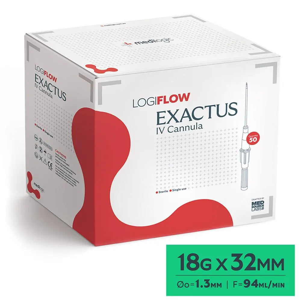 LOGIFLOW Exactus IV Cannula Green 18G x 32mm - Each Medilogic