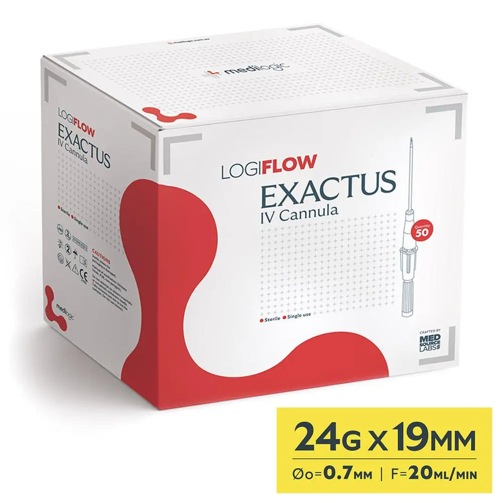 LOGIFLOW Exactus IV Cannula Yellow 24G x 19mm - Each Medilogic