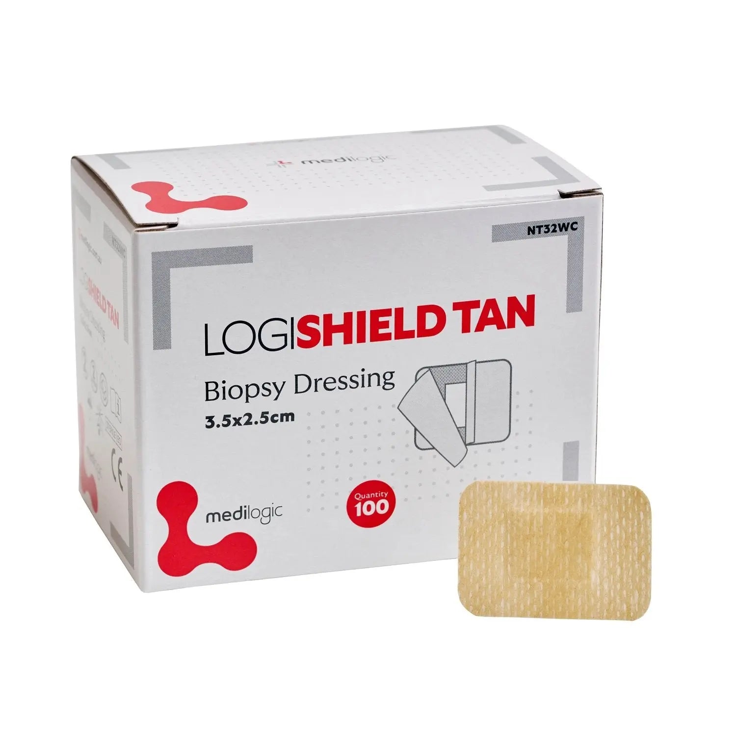 LOGISHIELD TAN Biopsy Dressing 3.5cm x 2.5cm - Box (100) Medilogic