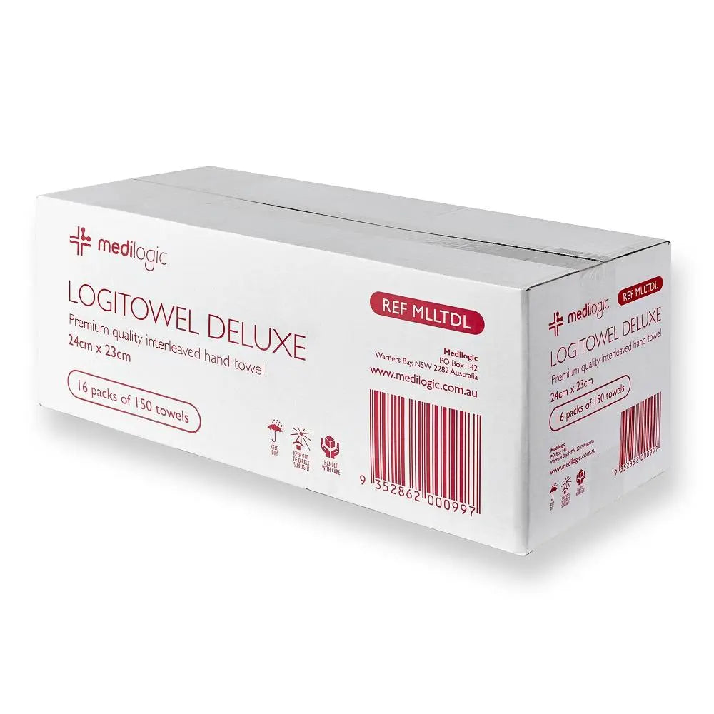 LOGITOWEL Deluxe Interleaved Hand Towel 24cm x 23cm - Carton (16) Medilogic