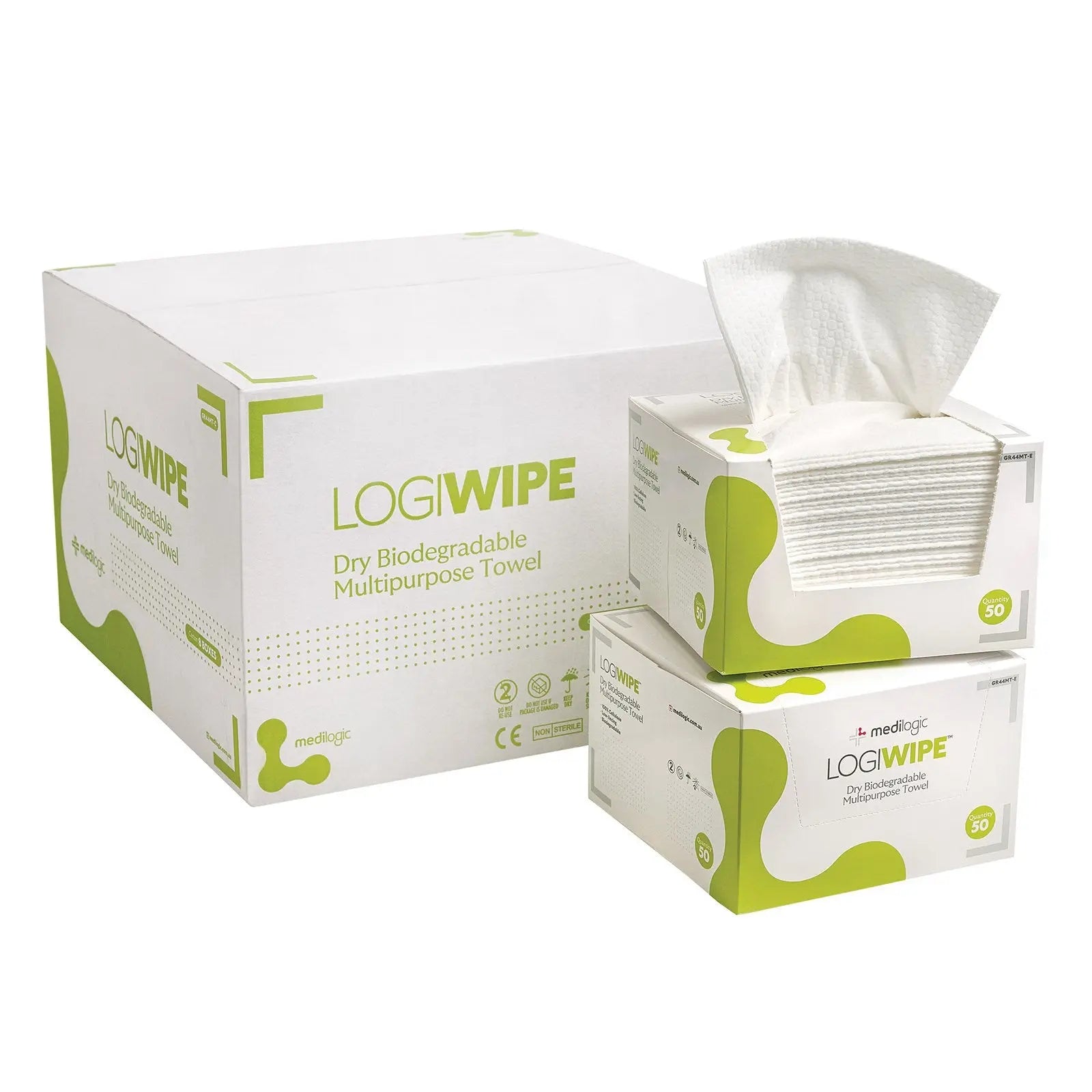 LOGIWIPE Dry Biodegradable Multipurpose Towel Box 50 - Carton (8) Medilogic