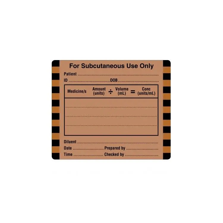 Labels - For Subcutaneous Use Only - Large 100mm x 60mm - Roll (250) OTHER
