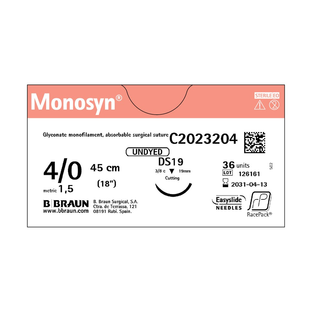 Monosyn 4/0 Suture Undyed 45cm DS19 - Box (36)