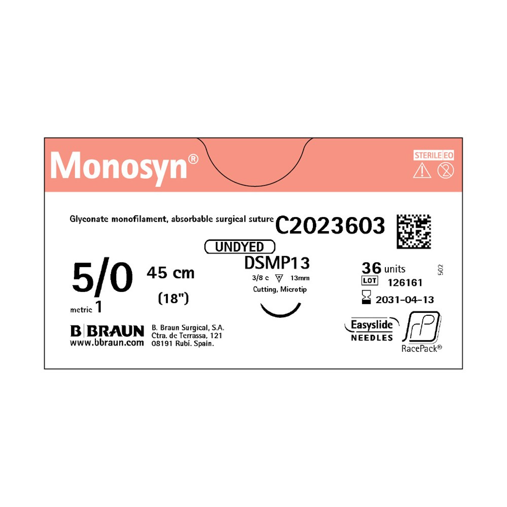 Monosyn 5/0 Suture Undyed 45cm DSMP13 - Box (36)