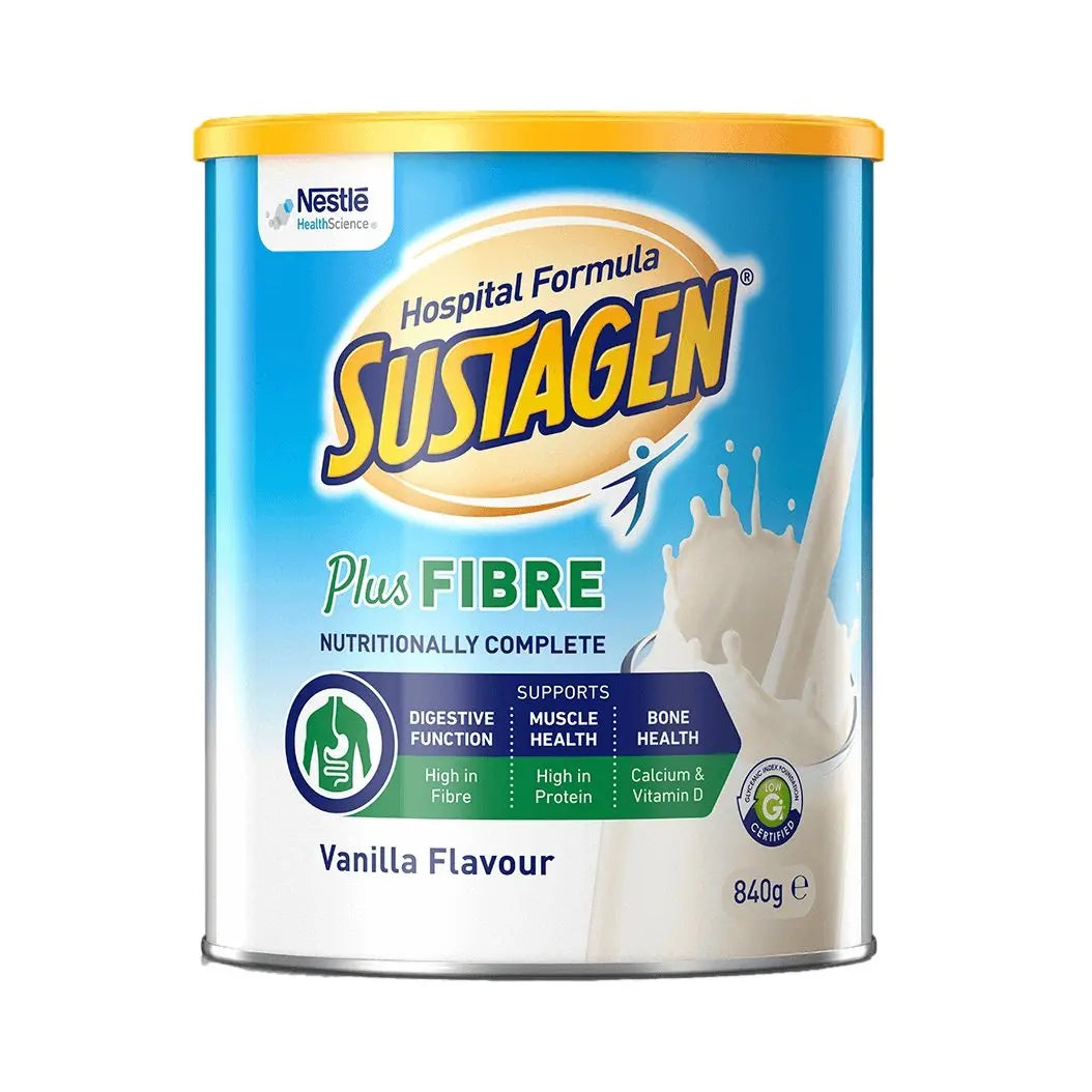 Sustagen Hospital Formula Plus Fibre Chocolate 840g Can - Carton (6) Nestle
