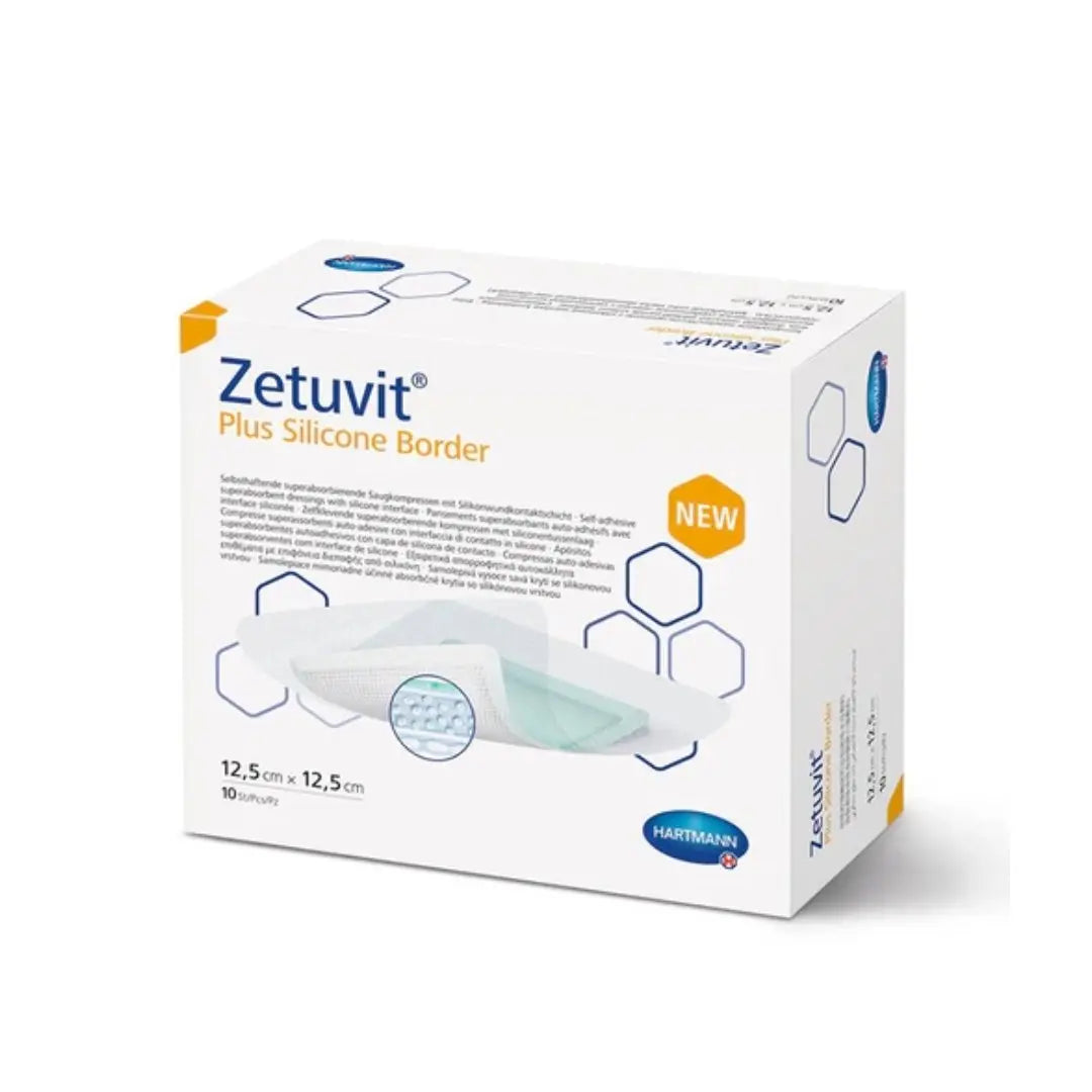 Zetuvit Plus Silicone Border 12.5cm x 12.5cm (413902) - Box (10) Hartmann