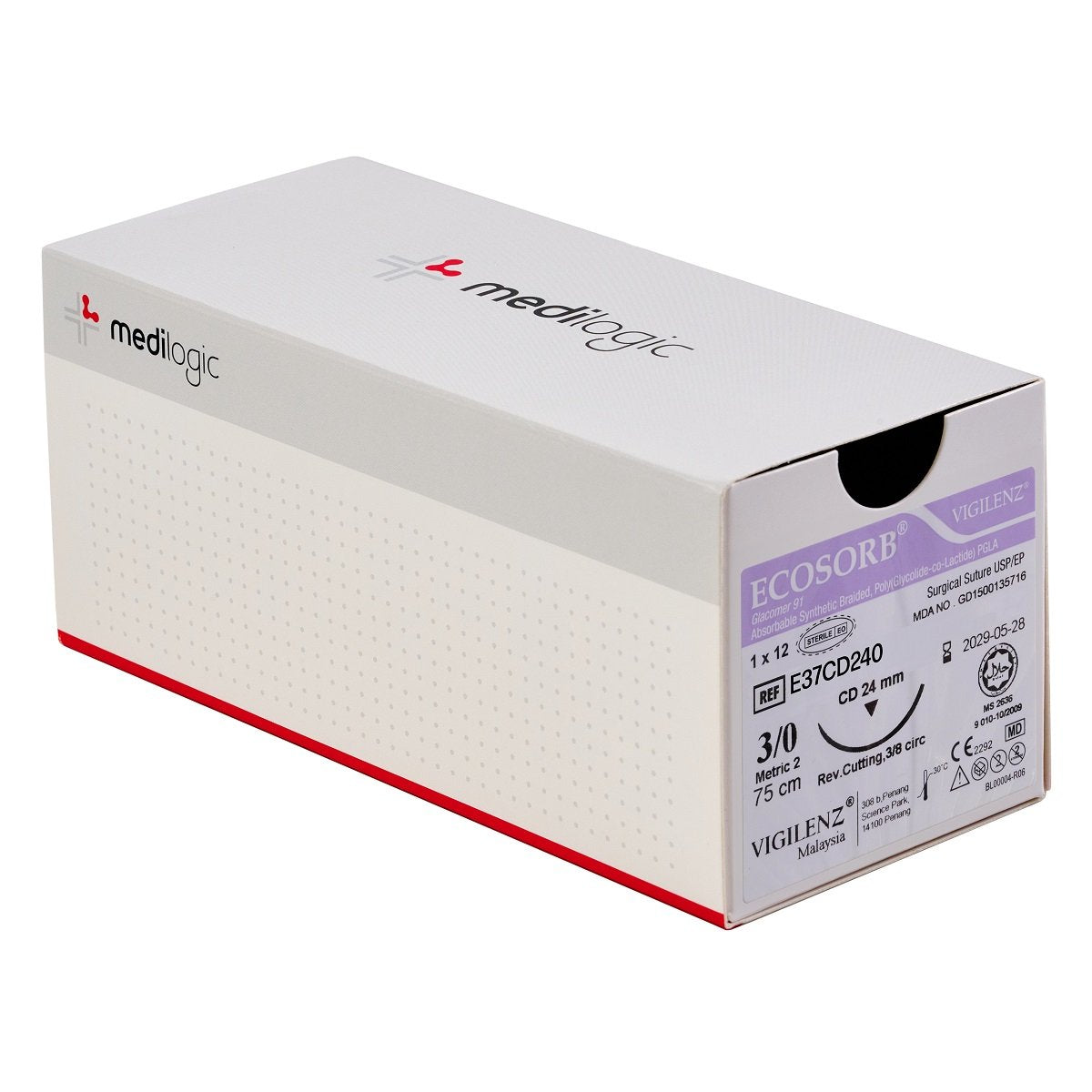 Vigilenz Ecosorb 3-0 24mm CD 75cm Violet Sutures - Box (12)