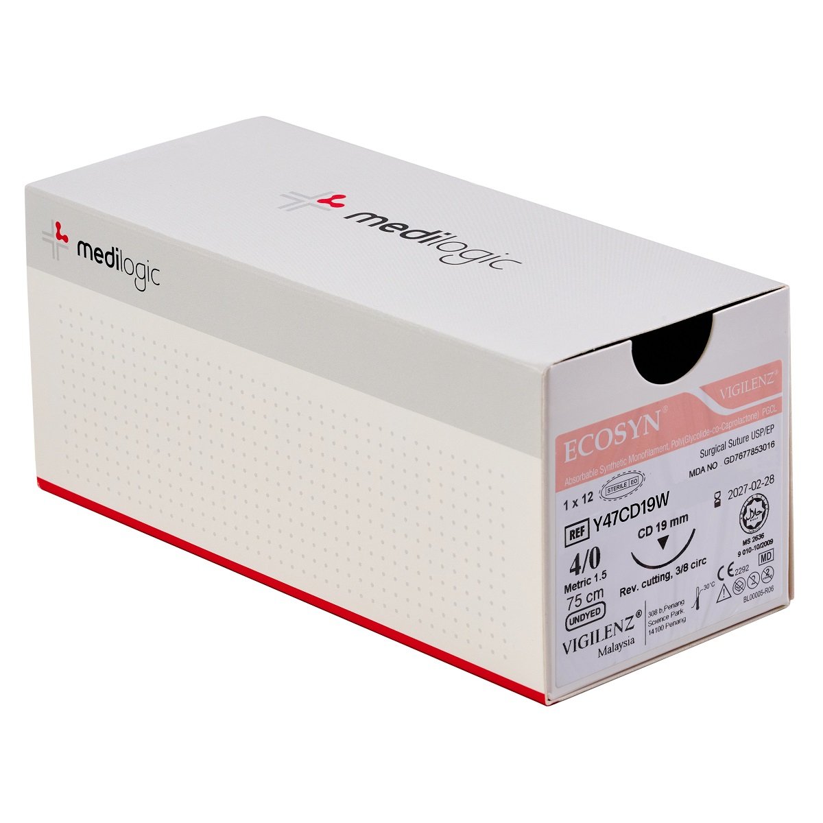 Vigilenz Ecosyn 4-0 19mm CD 75cm UNDYED Sutures - Box (12)