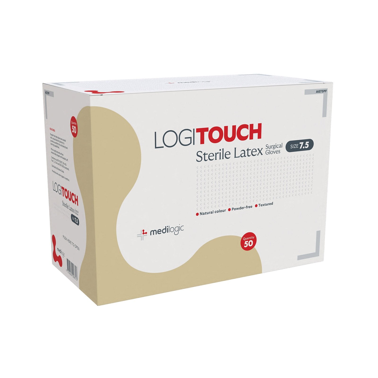 LOGITOUCH Sterile Latex Surgical Gloves P/F Size 7.5 - Box (50)