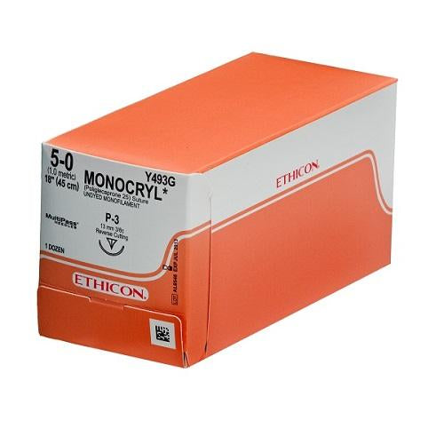 Monocryl 5/0 Suture Undyed 13mm PC-1 Box (12)