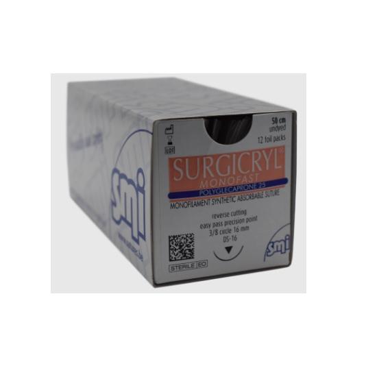 Surgicryl Monofast 4/0 Easy Pass 3/8 Circ DS 19mm 50cm Undyed - Pack (12)