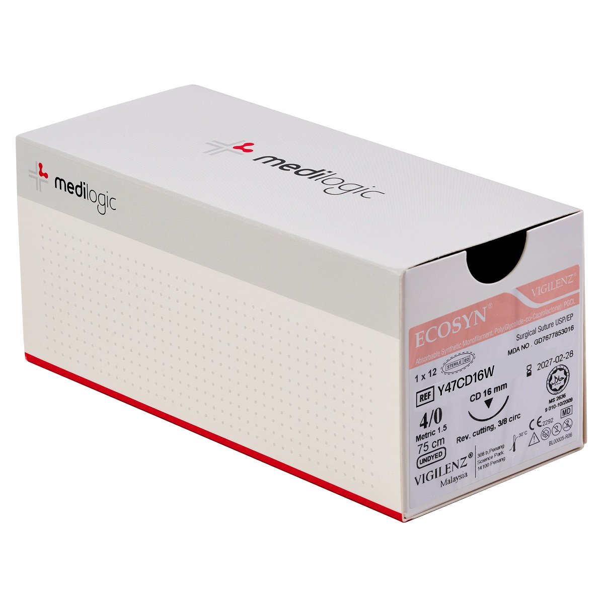 Vigilenz Ecosyn 4-0 16mm CD 75cm UNDYED Sutures - Box (12)