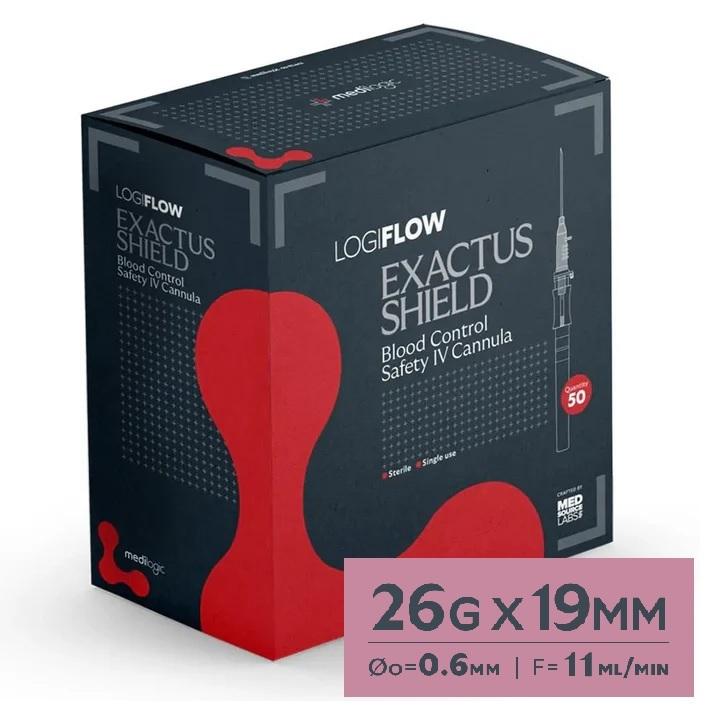 LOGIFLOW Exactus Shield NEO Safety IV Cannula Purple 26G x 19mm - Each