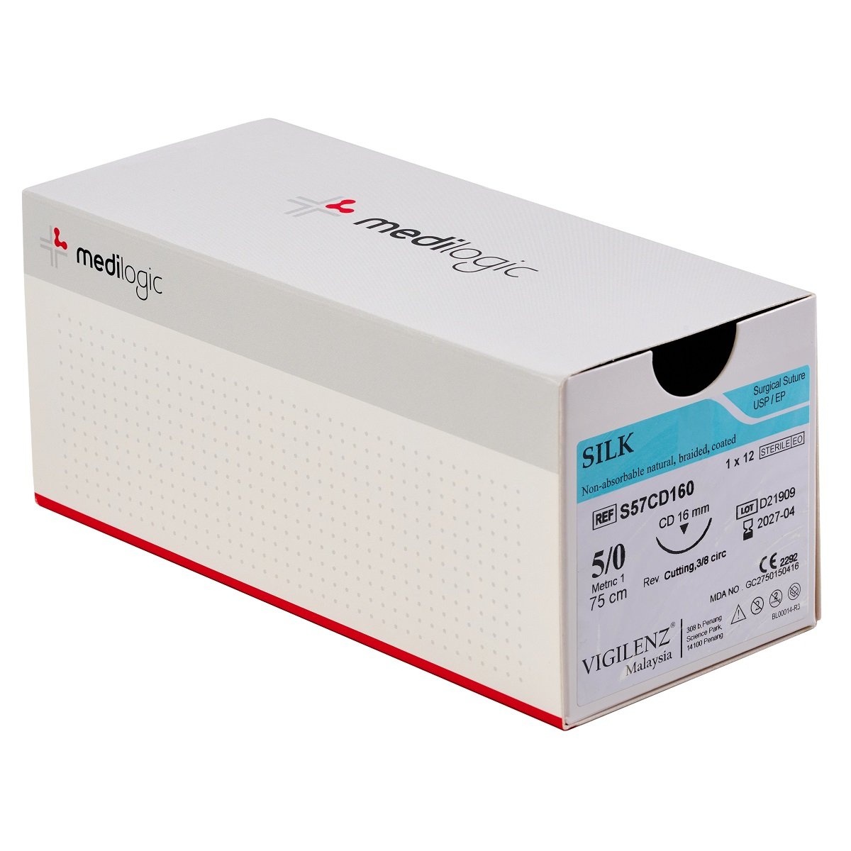 Vigilenz Silk 5-0 16mm CD 75cm Sutures -Box (12)