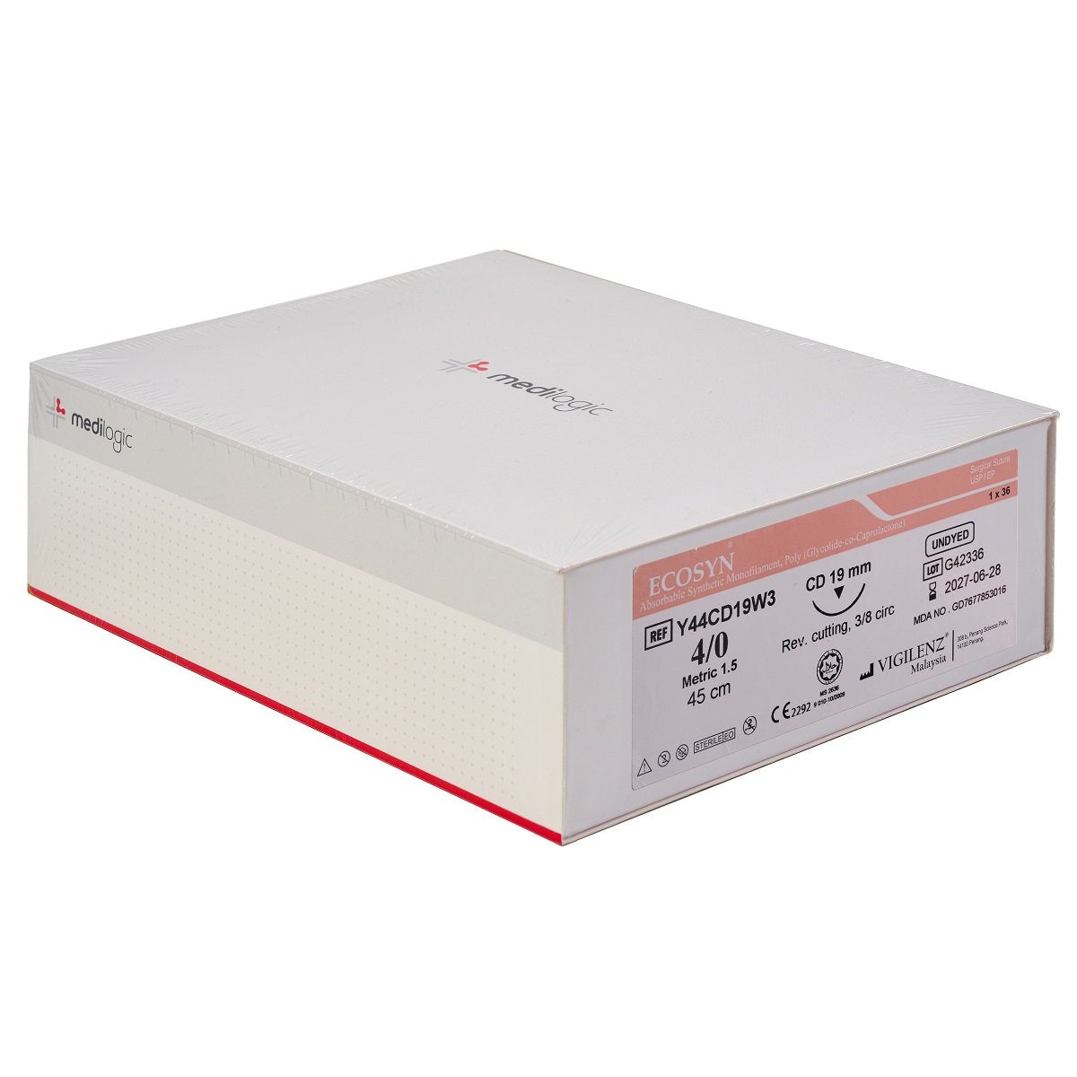 Vigilenz Ecosyn 4-0 19mm CD 45cm UNDYED Sutures - Box (36)