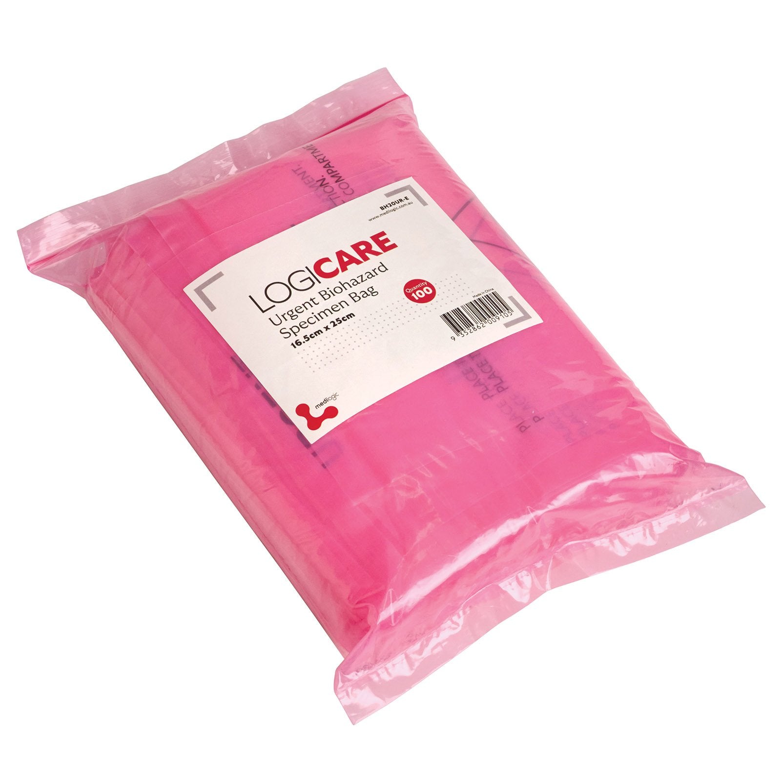 LOGICARE Urgent Biohazard Specimen Bags 16.5cm x 25cm - Pack (100)